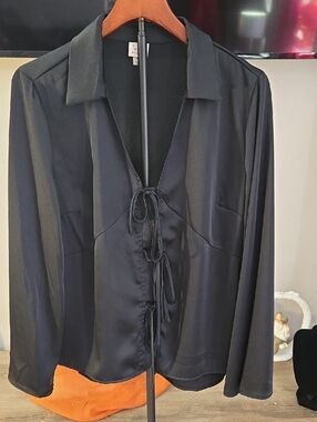 a new day Black Satin Tie-Front Shirt
